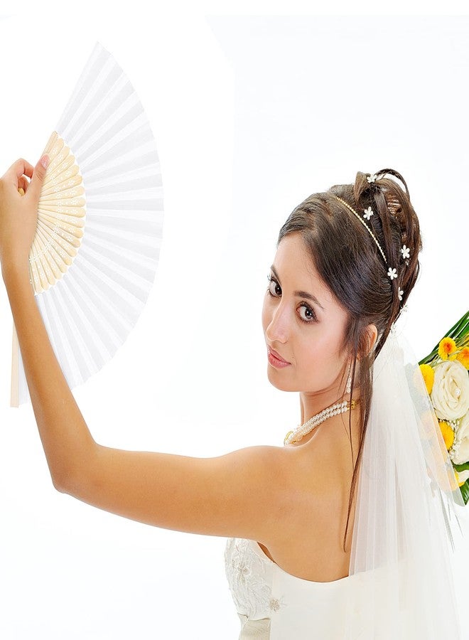 Aodaer 72 Pieces Silk Folding Fans with Fabric Sleeve Bamboo Folded Fans Handheld Folding Fans Decoration Fans for Wedding, Bridal Shower, Home Decoration, White - Image 4